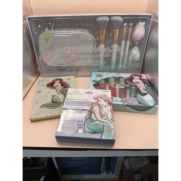 Disney Other - Disney The Little Mermaid Ariel Cosmetics Bundle Makeup Palette Brushes Gloss